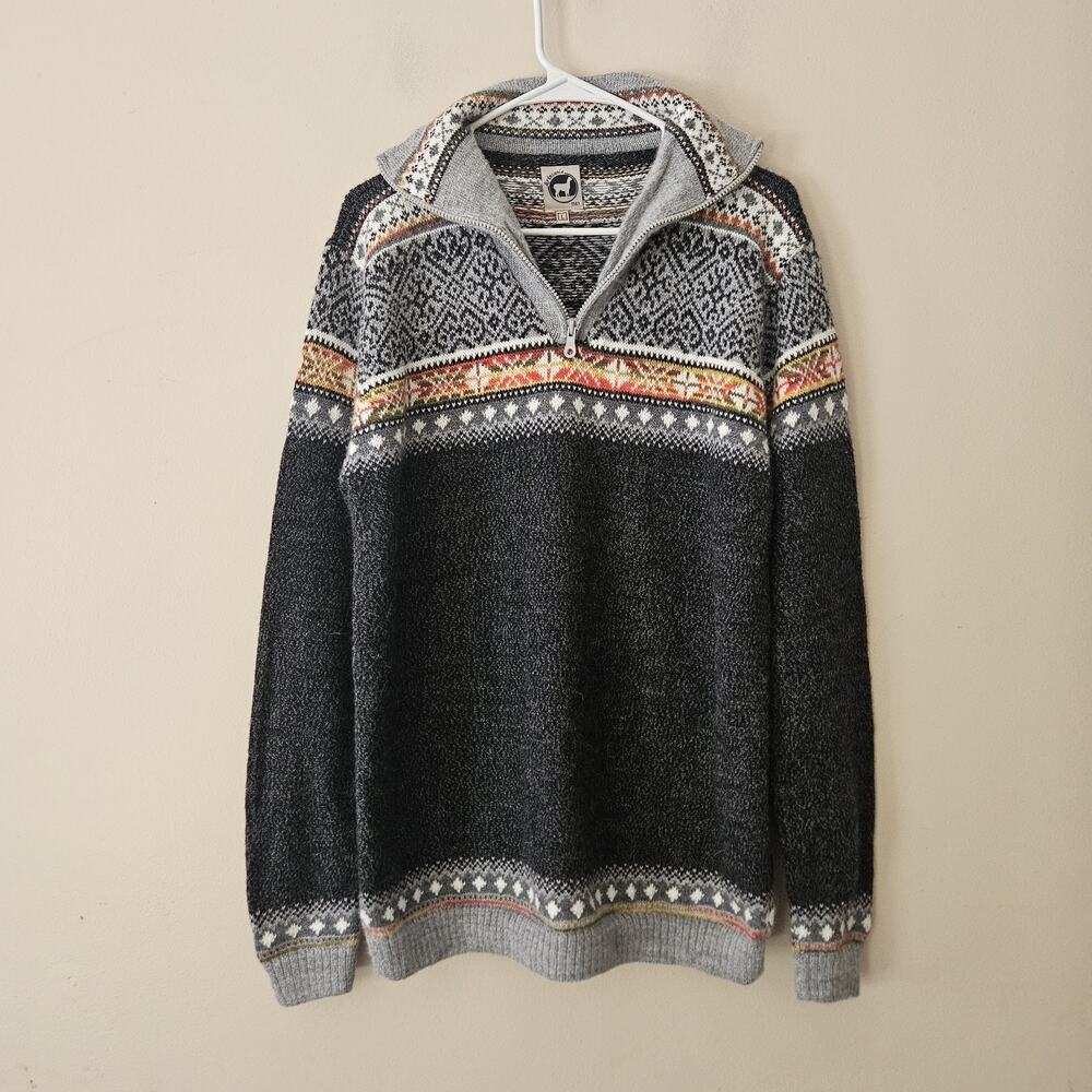 Artesanias Alpaca Blend 1/4 Quarter Zip Mock Sweater Fair Isles Men's Large